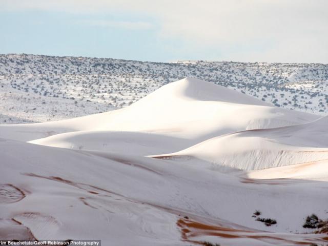 Rét kỷ lục phủ trắng sa mạc Sahara dưới lớp tuyết dày 40cm