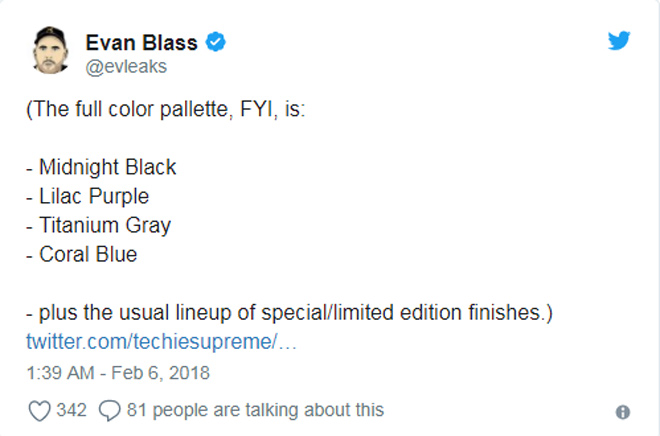 Galaxy S9 và Galaxy S9+ sẽ có những tùy chọn màu nào?