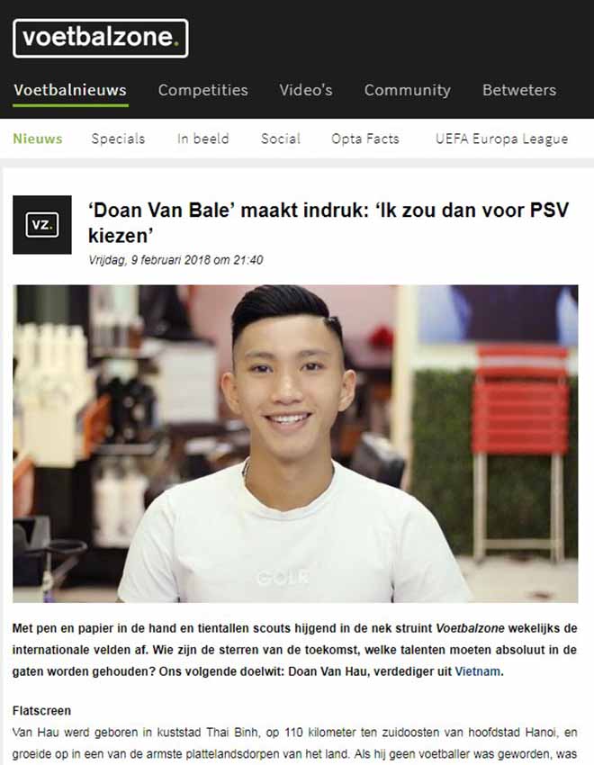 Đoàn Văn Hậu lên báo Hà Lan: “Gareth Bale Việt Nam” gia nhập PSV? Đoàn Văn Hậu lên báo Hà Lan: “Gareth Bale Việt Nam” gia nhập PSV?