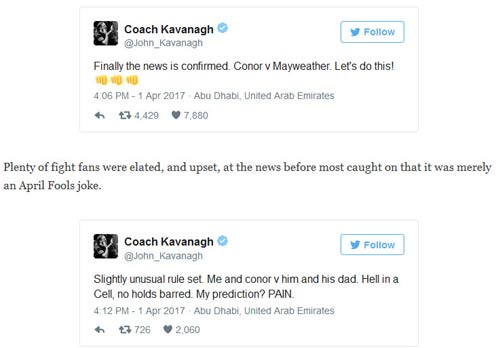 Tin thể thao 3/4: Mayweather – McGregor nóng vì Cá tháng 4 Tin thể thao 3/4: Mayweather – McGregor nóng vì Cá tháng 4