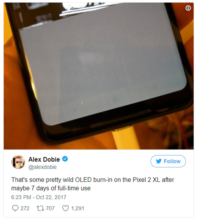 Rùm beng thông tin Google Pixel 2 bị burn-in màn hình