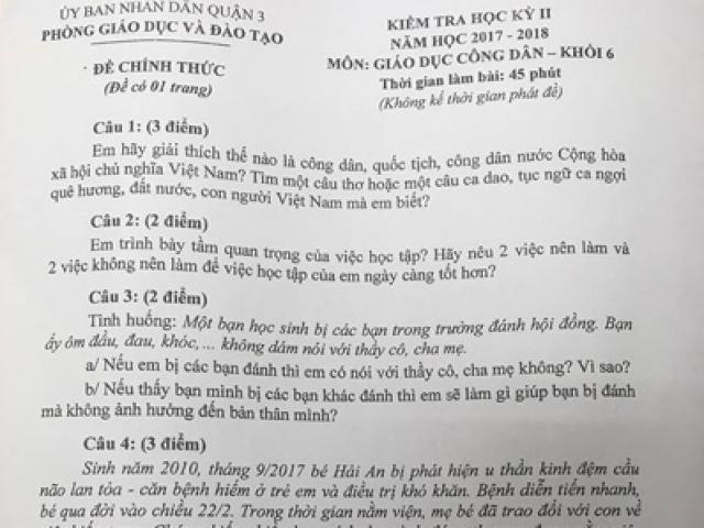 Câu chuyện bé Hải An hiến giác mạc vào đề kiểm tra