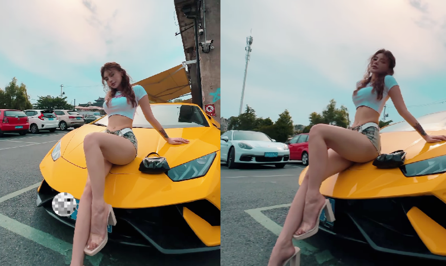 Hot girl Trung Quốc diện áo lửng, quần ngắn check-in bên siêu xe Lamborghini - 3