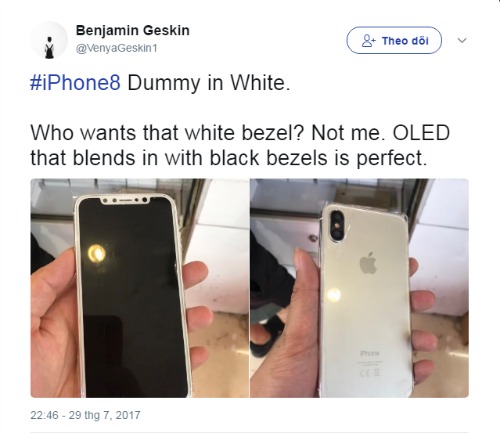 Bất ngờ lộ ảnh iPhone 8 với viền benzel trắng, camera sau kép - 3