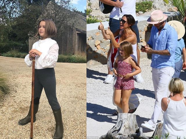 Con gái út của Beckham gây tranh cãi vì mặc áo hở rốn, mang giày cao gót