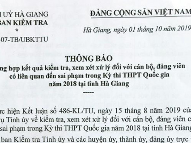 Danh sách 151 cán bộ, đảng viên Hà Giang liên quan đến sai phạm trong Kỳ thi THPT Danh sách 151 cán bộ, đảng viên Hà Giang liên quan đến sai phạm trong Kỳ thi THPT